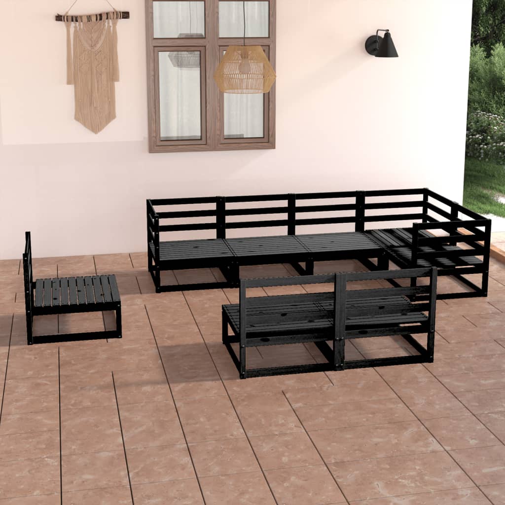 8 Piece Garden Lounge Set Black Solid Pinewood