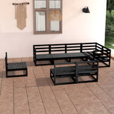 8 Piece Garden Lounge Set Black Solid Pinewood