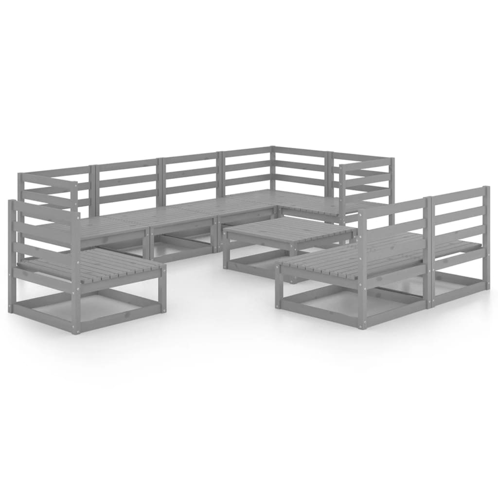 9 Piece Garden Lounge Set Grey Solid Pinewood