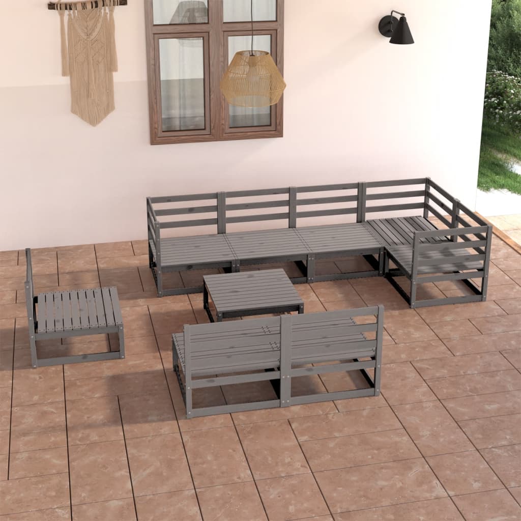 9 Piece Garden Lounge Set Grey Solid Pinewood