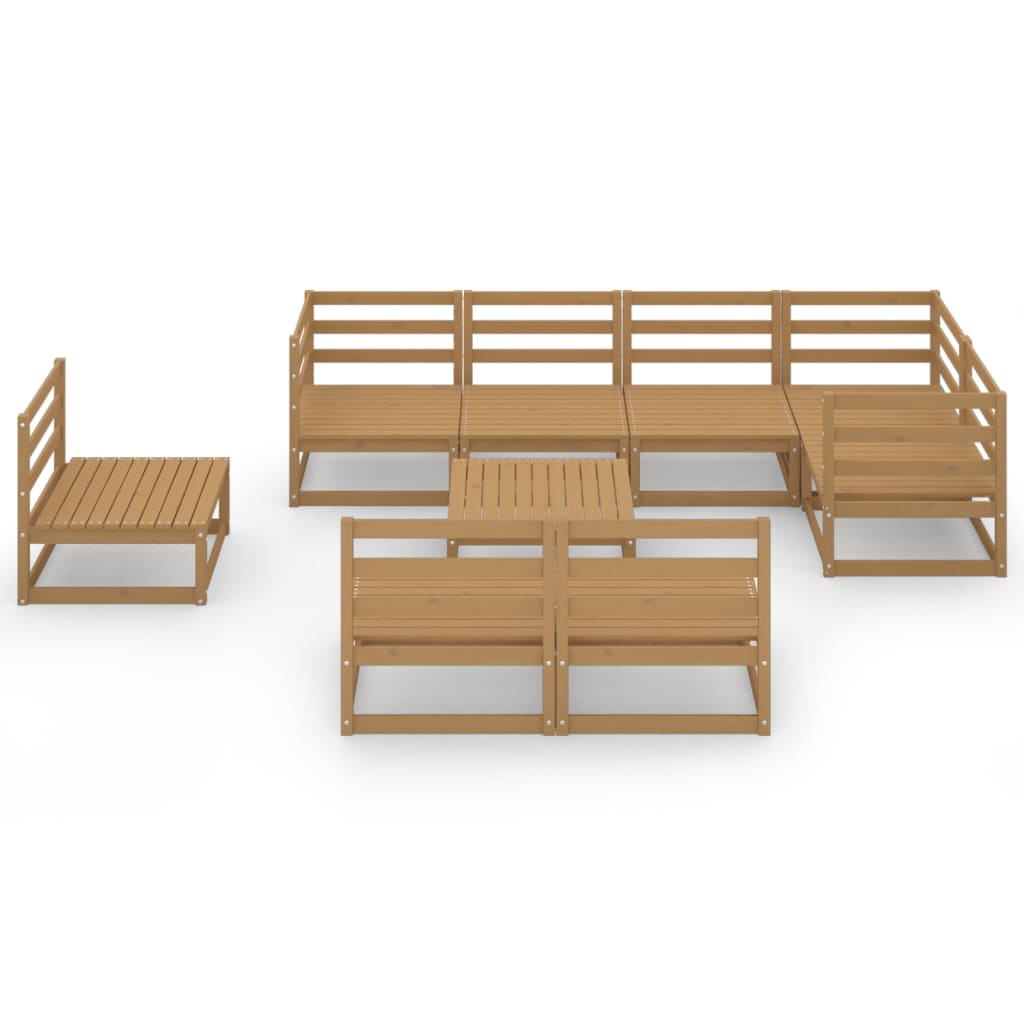 9 Piece Garden Lounge Set Honey Brown Solid Pinewood