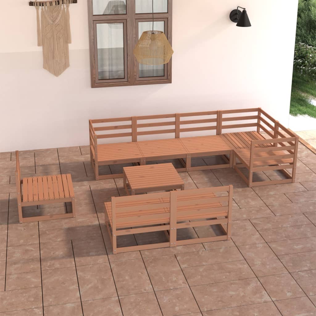 9 Piece Garden Lounge Set Honey Brown Solid Pinewood