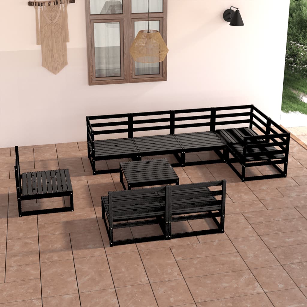 9 Piece Garden Lounge Set Black Solid Pinewood