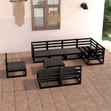 9 Piece Garden Lounge Set Black Solid Pinewood