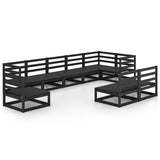 9 Piece Garden Lounge Set Black Solid Pinewood