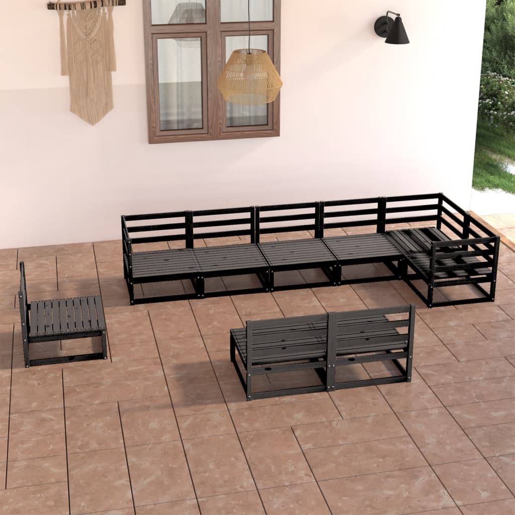 9 Piece Garden Lounge Set Black Solid Pinewood