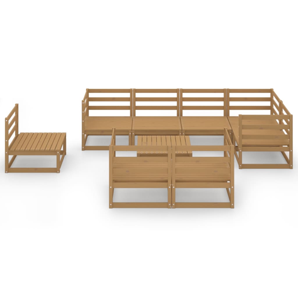 9 Piece Garden Lounge Set Honey Brown Solid Pinewood