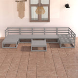 8 Piece Garden Lounge Set Grey Solid Pinewood