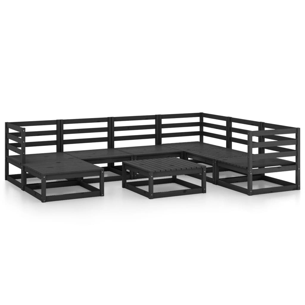 8 Piece Garden Lounge Set Black Solid Pinewood