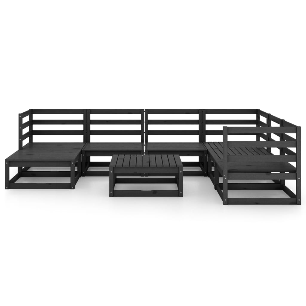 8 Piece Garden Lounge Set Black Solid Pinewood