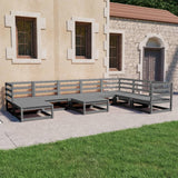 9 Piece Garden Lounge Set Grey Solid Wood Pine