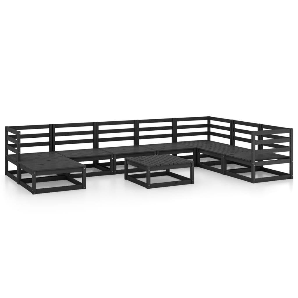 9 Piece Garden Lounge Set Black Solid Pinewood