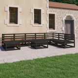 9 Piece Garden Lounge Set Black Solid Pinewood