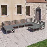 9 Piece Garden Lounge Set Grey Solid Pinewood