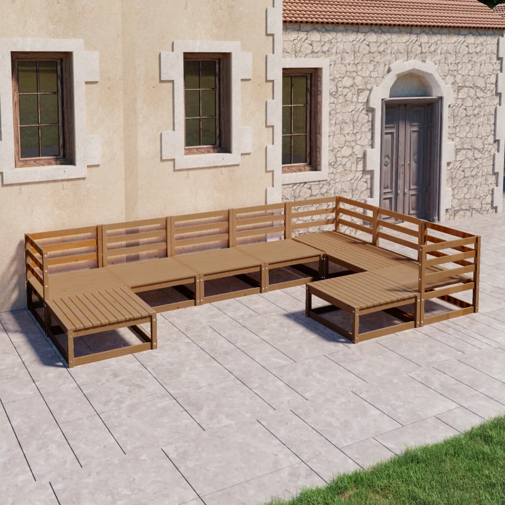 9 Piece Garden Lounge Set Honey Brown Solid Pinewood