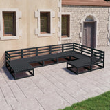 9 Piece Garden Lounge Set Black Solid Pinewood