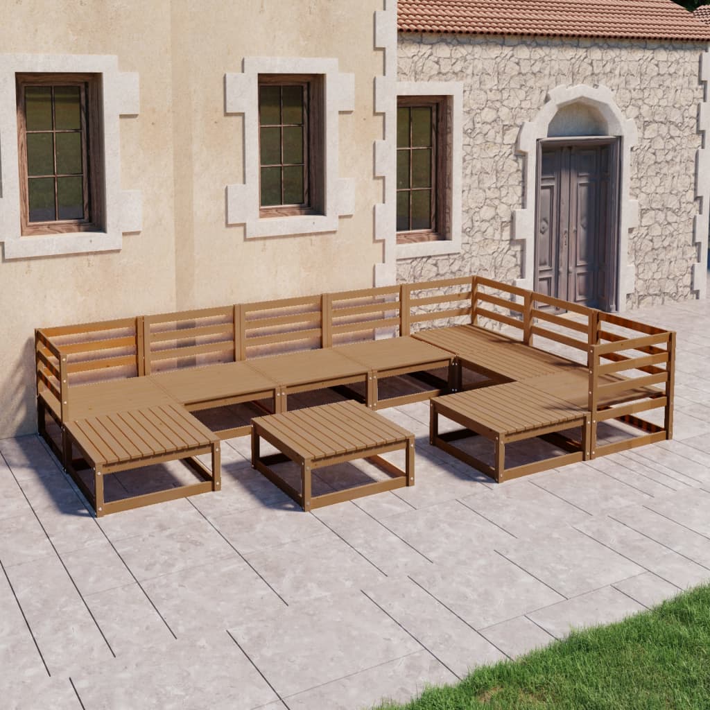 10 Piece Garden Lounge Set Honey Brown Solid Pinewood