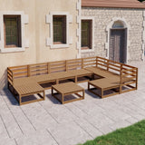 10 Piece Garden Lounge Set Honey Brown Solid Pinewood