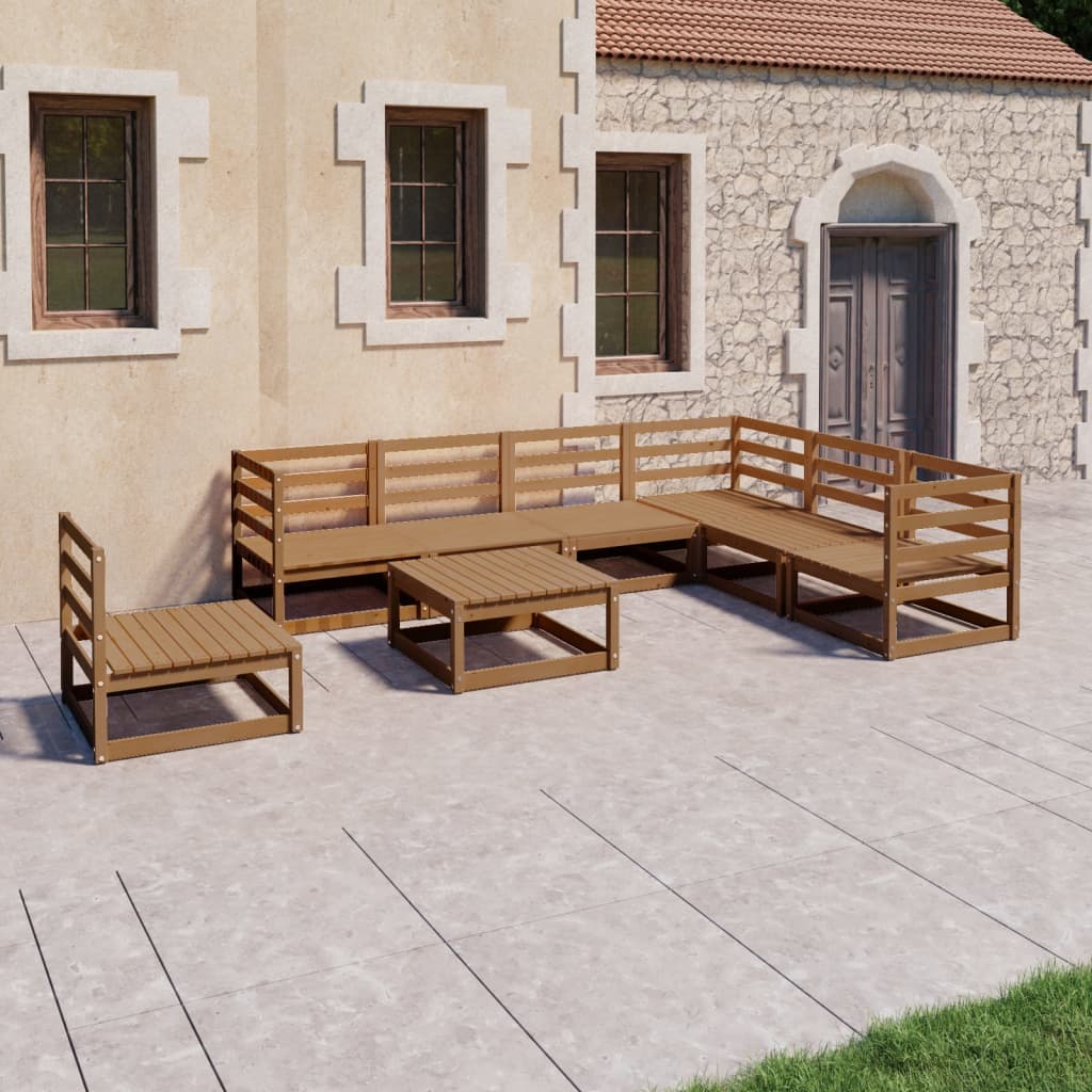 8 Piece Garden Lounge Set Honey Brown Solid Pinewood