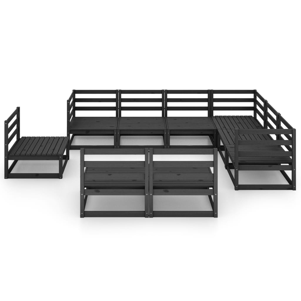 9 Piece Garden Lounge Set Black Solid Pinewood