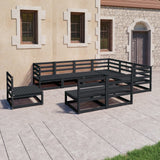 9 Piece Garden Lounge Set Black Solid Pinewood