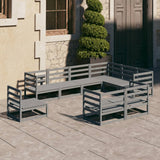 9 Piece Garden Lounge Set Grey Solid Pinewood