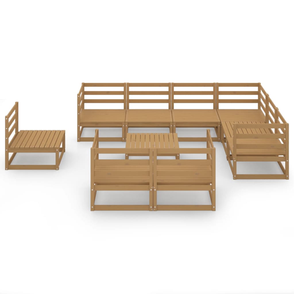 10 Piece Garden Lounge Set Honey Brown Solid Pinewood