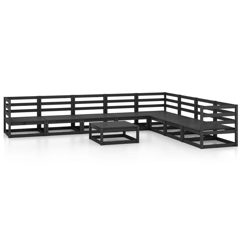 9 Piece Garden Lounge Set Black Solid Pinewood