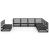 9 Piece Garden Lounge Set Black Solid Pinewood