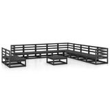 12 Piece Garden Lounge Set Black Solid Pinewood
