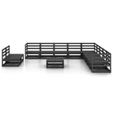 12 Piece Garden Lounge Set Black Solid Pinewood