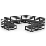 11 Piece Garden Lounge Set Black Solid Pinewood