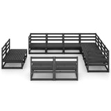 11 Piece Garden Lounge Set Black Solid Pinewood