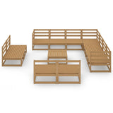 12 Piece Garden Lounge Set Honey Brown Solid Pinewood