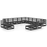 13 Piece Garden Lounge Set Black Solid Pinewood