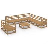 10 Piece Garden Lounge Set Honey Brown Solid Pinewood