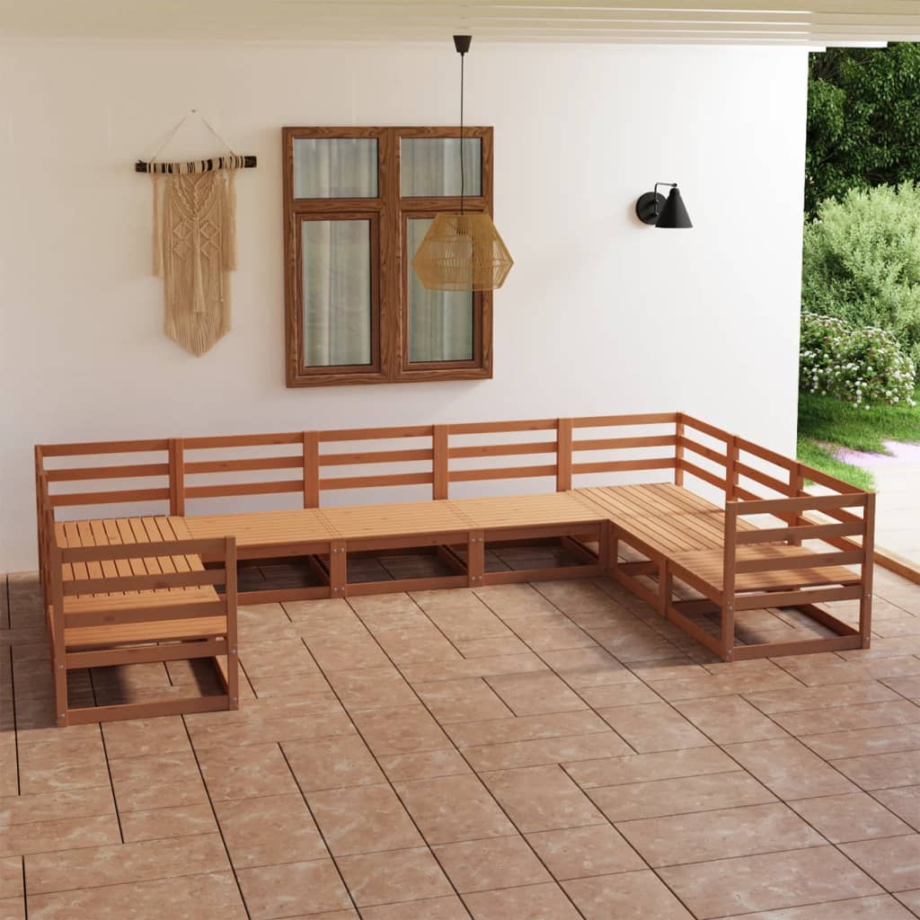 9 Piece Garden Lounge Set Solid Wood Pine