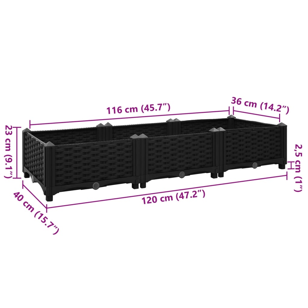 Raised Bed 120x40x23 cm Polypropylene