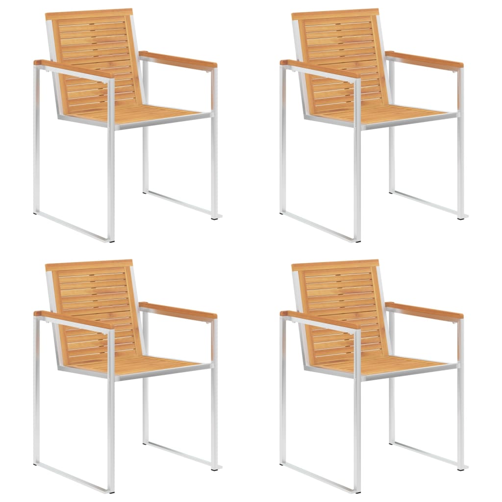 Garden Chairs 4 pcs Solid Teak Wood and Stainless Steel