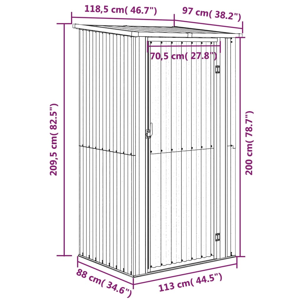 Garden Shed Grey 118.5x97x209.5 cm Galvanised Steel