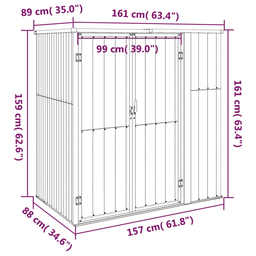 vidaXL Garden Tool Shed Brown 161x89x161 cm Galvanised Steel