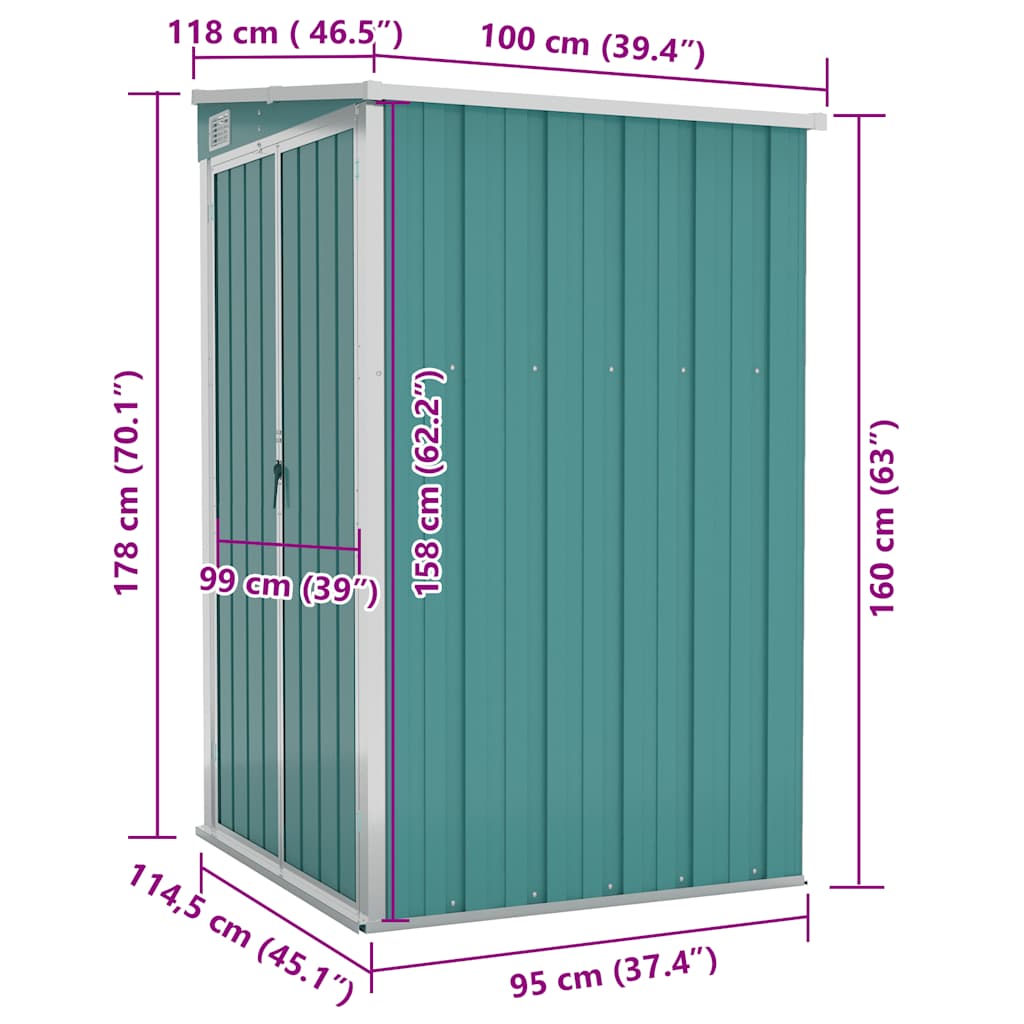 Wall-mounted Garden Shed Green 118x100x178 cm Galvanised Steel