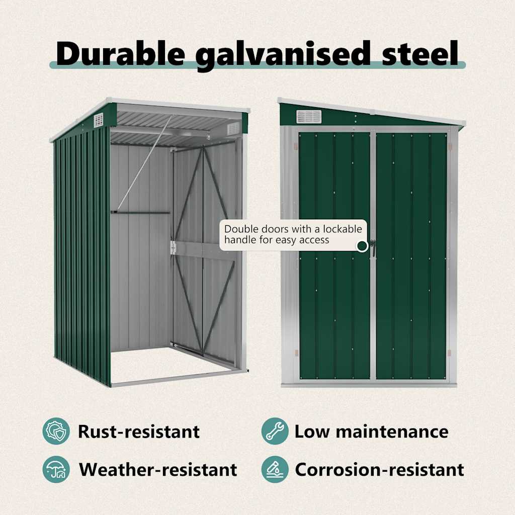 Wall-mounted Garden Shed Green 118x100x178 cm Galvanised Steel