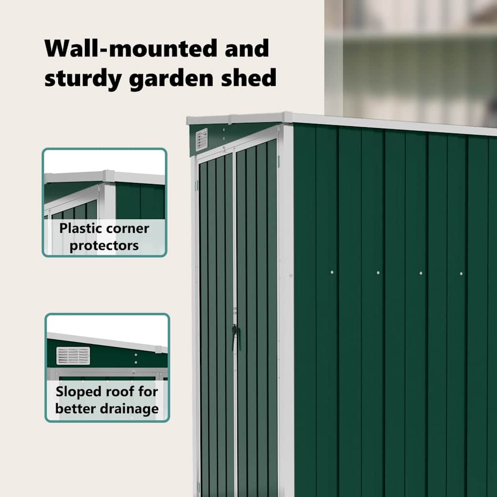 Wall-mounted Garden Shed Green 118x100x178 cm Galvanised Steel