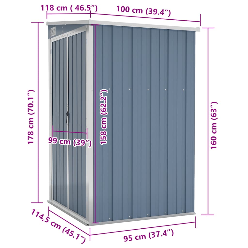 Wall-mounted Garden Shed Grey 118x100x178 cm Galvanised Steel