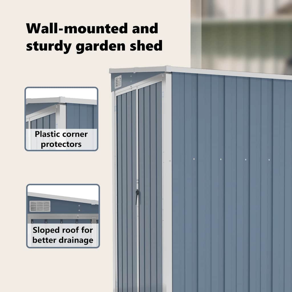 Wall-mounted Garden Shed Grey 118x100x178 cm Galvanised Steel