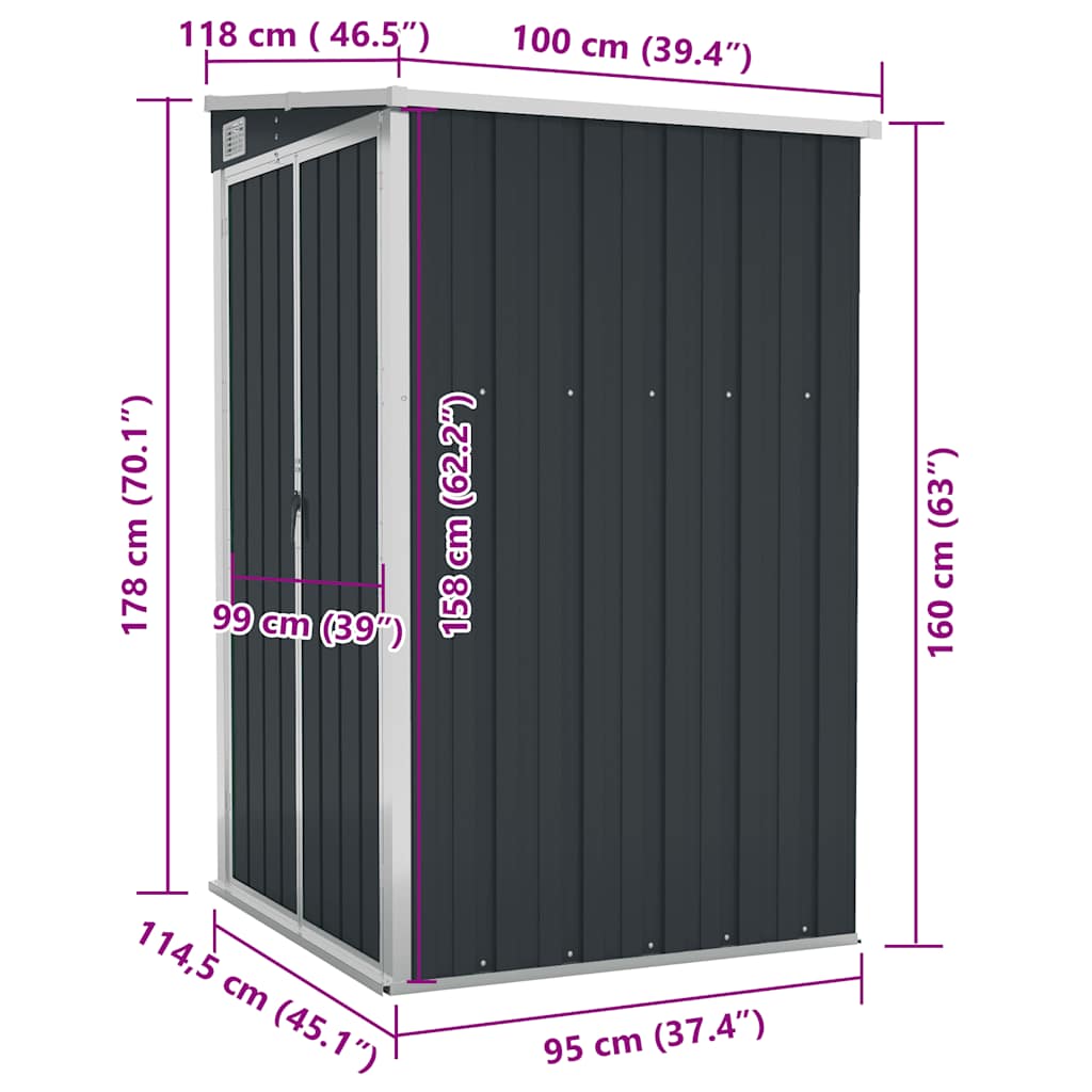 Wall-mounted Garden Shed Anthracite 118x100x178 cm Steel