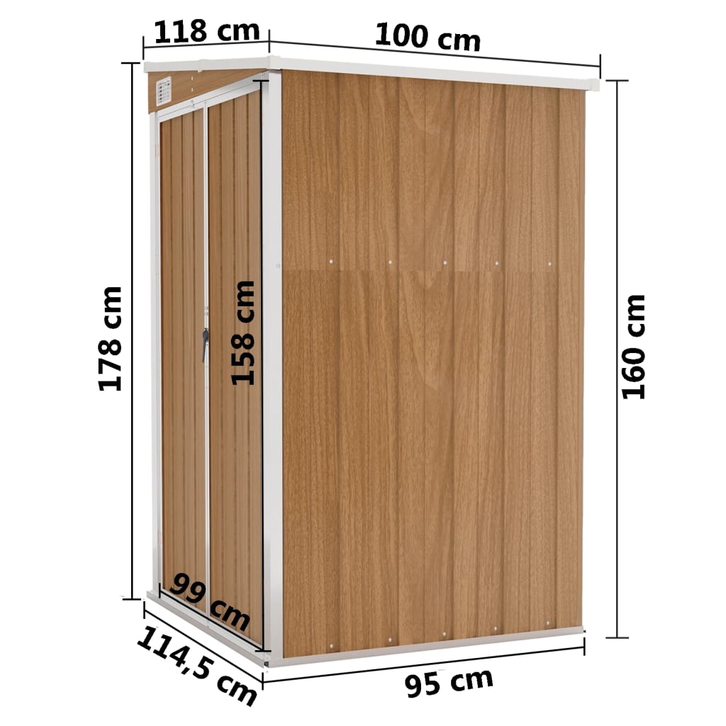 vidaXL Wall-mounted Garden Shed Brown 118x100x178 cm Galvanised Steel