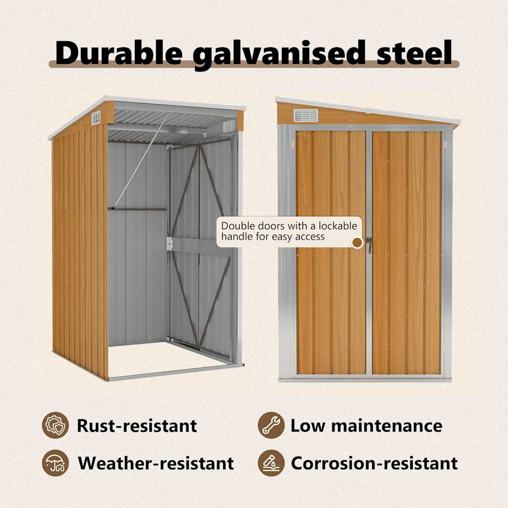 Wall-mounted Garden Shed Brown 118x100x178 cm Galvanised Steel