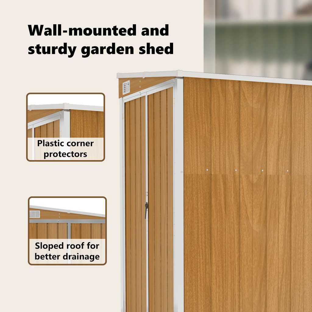 Wall-mounted Garden Shed Brown 118x100x178 cm Galvanised Steel